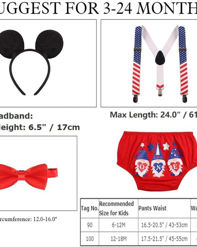 Baby Boys First 1St Birthday Cake Smash Outfit Wild ONE Diaper Cover + Suspenders + Bowtie + Headband for Photo Props