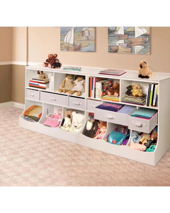 Children'S Wooden Combo Bin with Three Baskets 55 Gal Toy Storage Cube, White