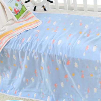 Pure Cotton 6-Layer Baby Bath Towel Blanket, 110cm